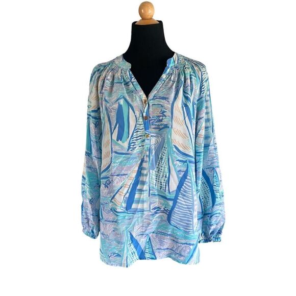 Lilly Pulitzer Elsa Silk Top Light Lilac Verbena Aboat Time Size Small-MSRP $158 - Picture 9 of 9